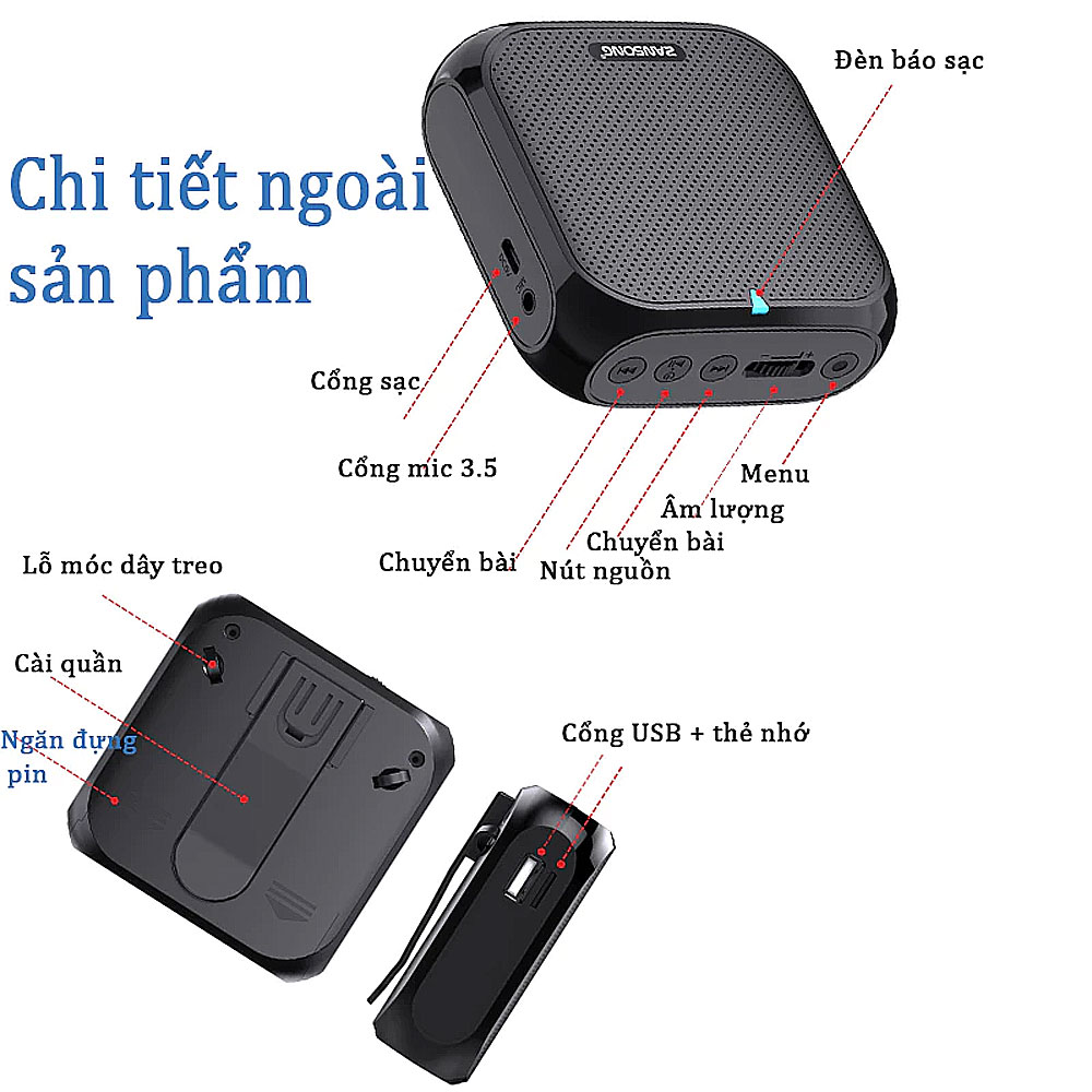 Máy trợ giảng Zansong M60, kèm 2 micro cài đầu