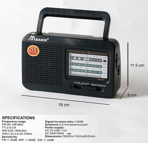 Radio 5 band Mason R2222, radio điện tử dạng bỏ túi